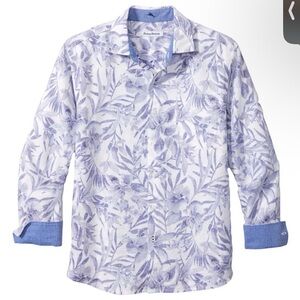 Tommy Bahama Navy and White Leaf Print Shirt